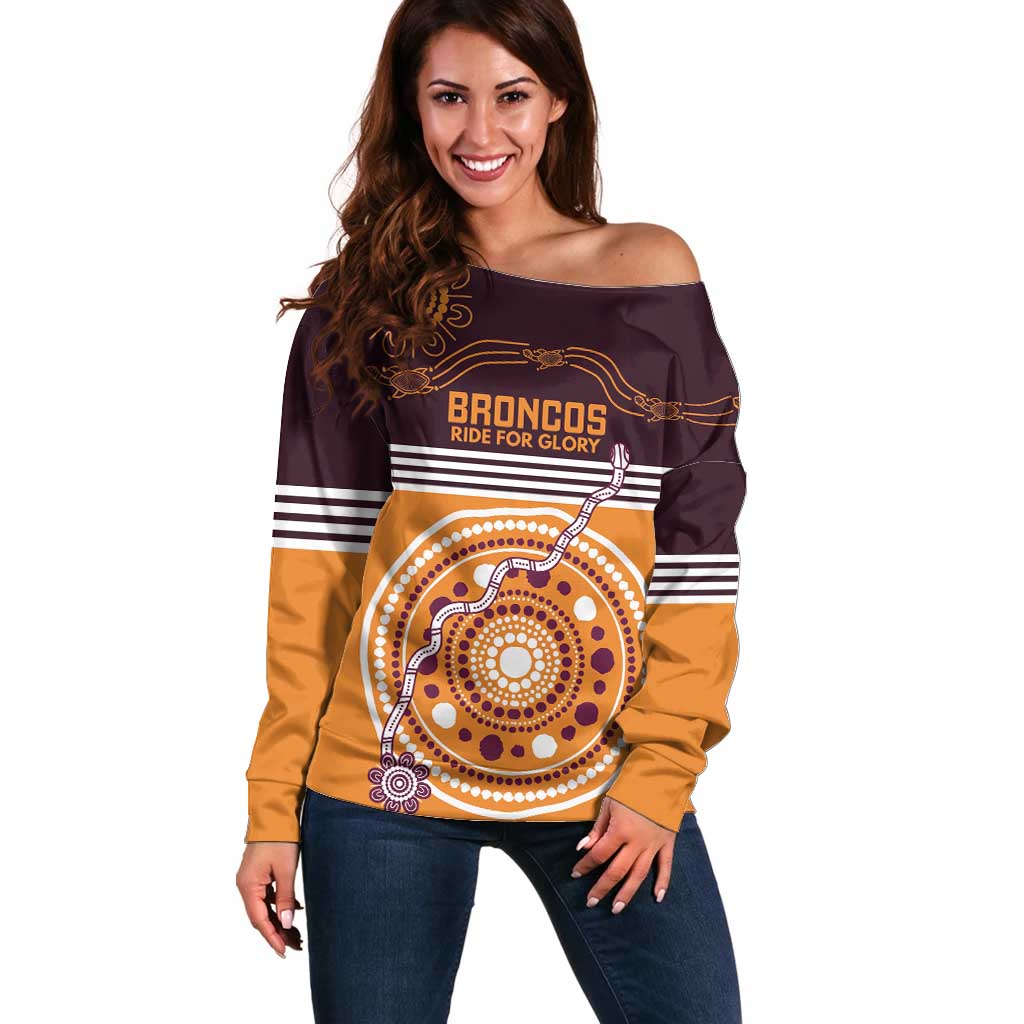 Custom Broncos Spirit Off Shoulder Sweater Ride for Glory Indigenous Aboriginal - Aussie Hoodie