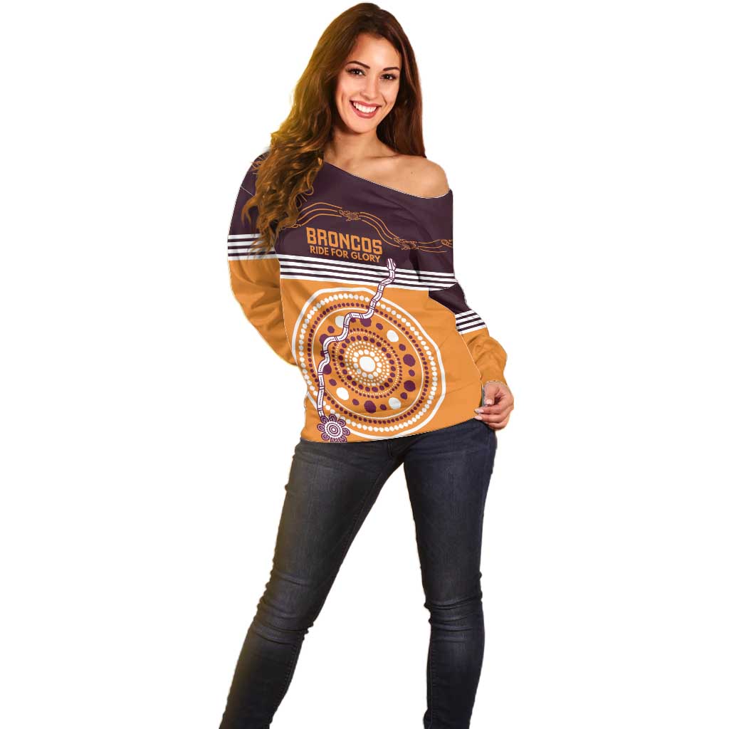 Custom Broncos Spirit Off Shoulder Sweater Ride for Glory Indigenous Aboriginal - Aussie Hoodie