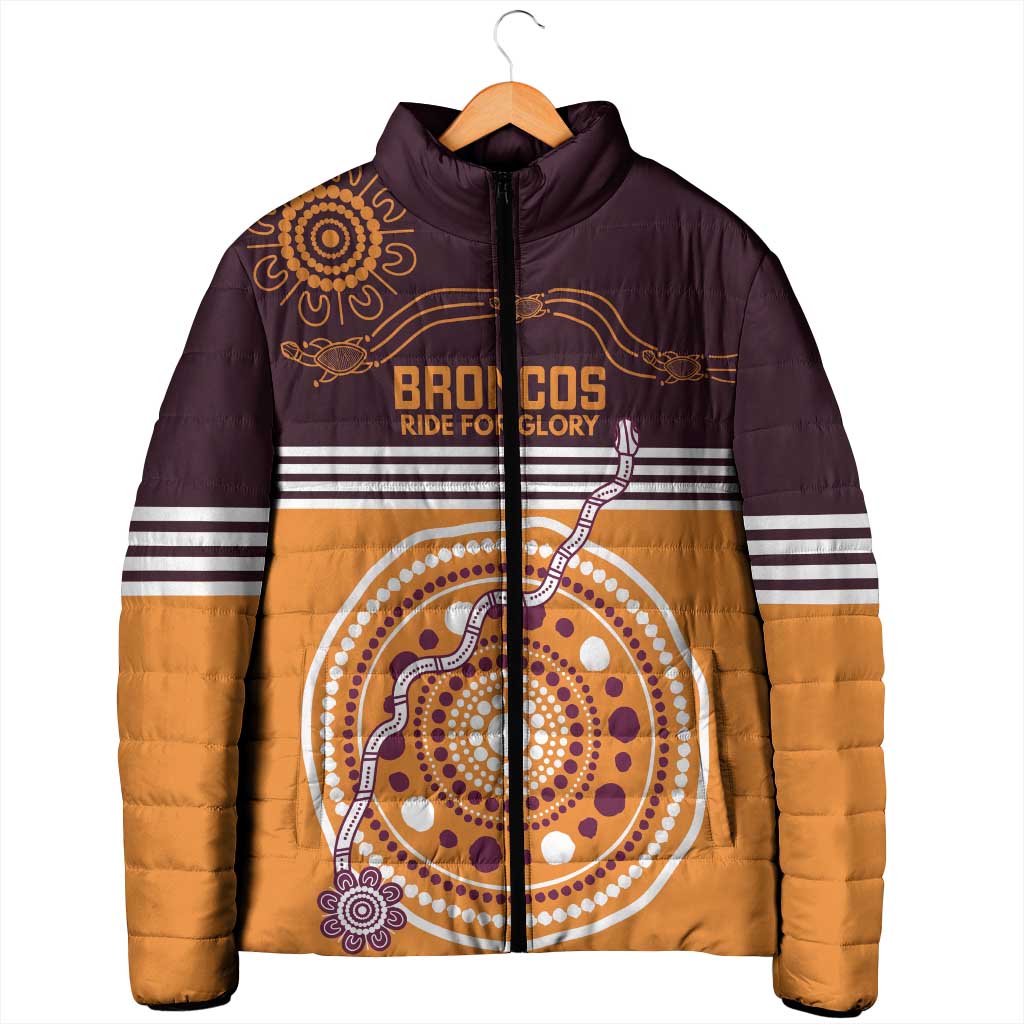 Custom Broncos Spirit Padded Jacket Ride for Glory Indigenous Aboriginal - Aussie Hoodie