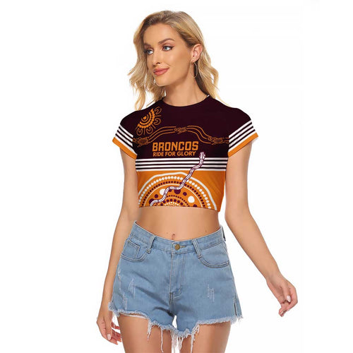 Custom Broncos Spirit Raglan Cropped T Shirt Ride for Glory Indigenous Aboriginal - Aussie Hoodie