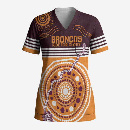 Custom Broncos Spirit Scrub Top Ride for Glory Indigenous Aboriginal - Aussie Hoodie
