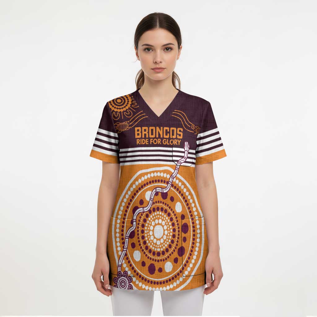 Custom Broncos Spirit Scrub Top Ride for Glory Indigenous Aboriginal - Aussie Hoodie