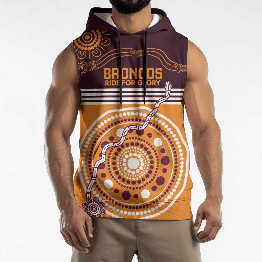 Custom Broncos Spirit Sleeveless Hoodie Ride for Glory Indigenous Aboriginal - Aussie Hoodie