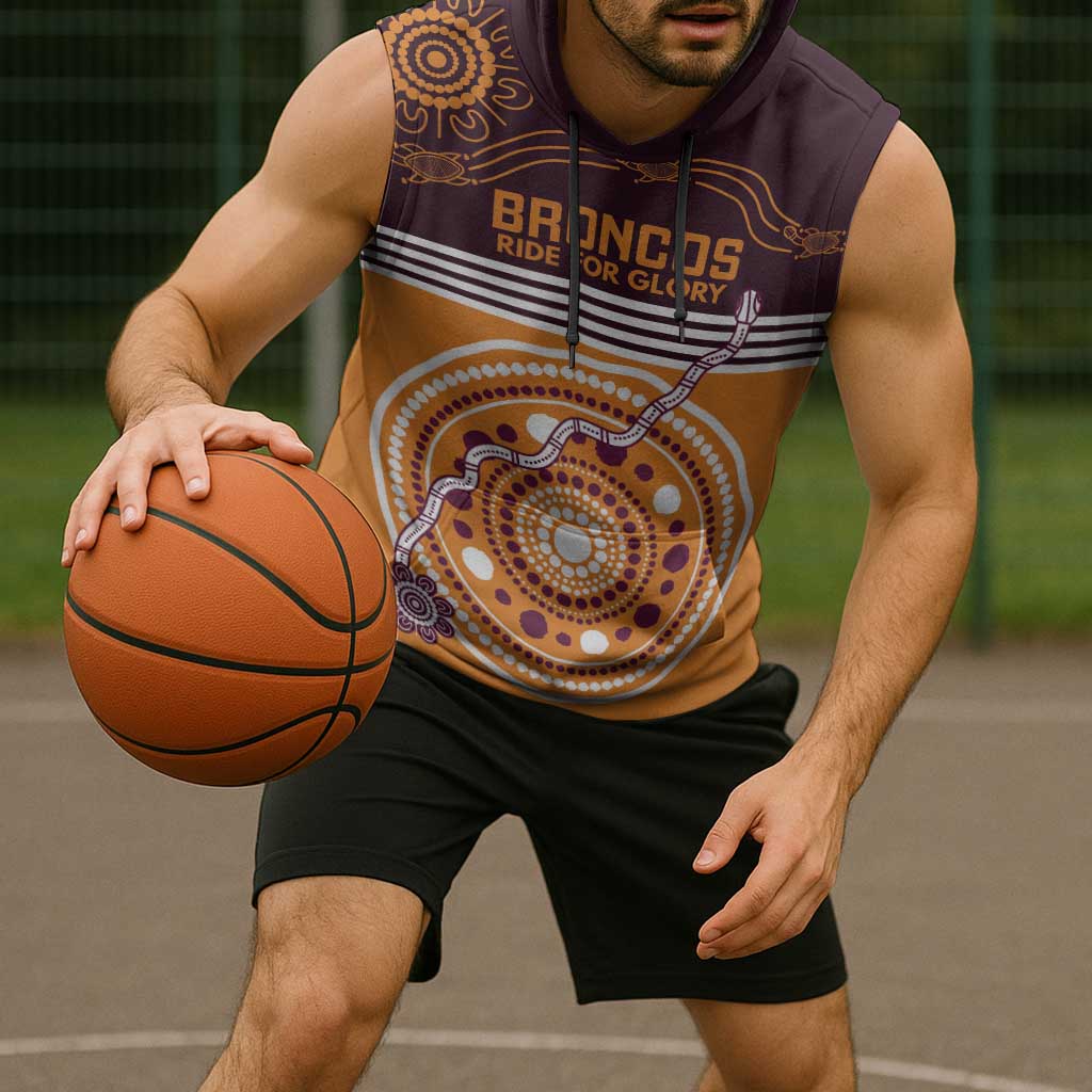 Custom Broncos Spirit Sleeveless Hoodie Ride for Glory Indigenous Aboriginal - Aussie Hoodie