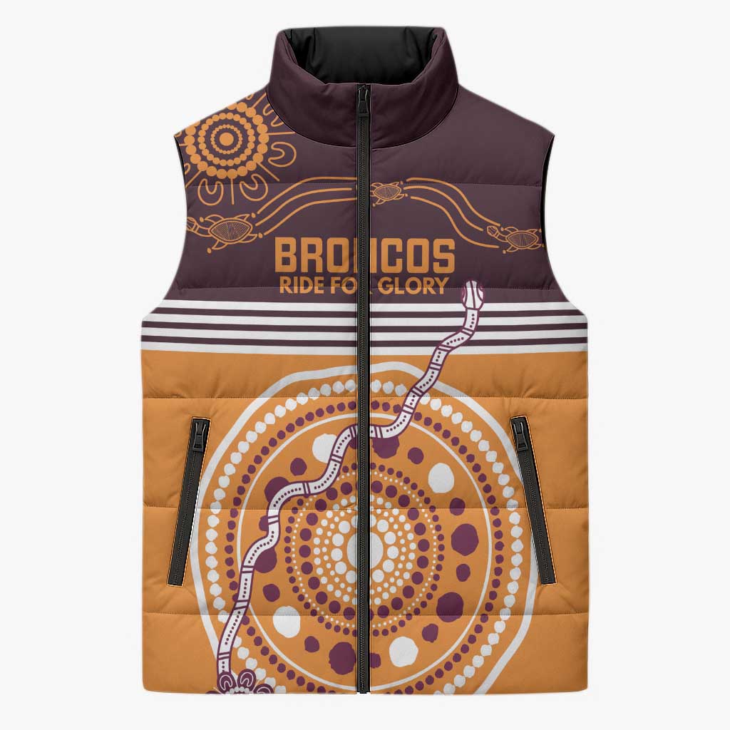 Custom Broncos Spirit Sleeveless Puffer Jacket Ride for Glory Indigenous Aboriginal - Aussie Hoodie