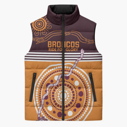 Custom Broncos Spirit Sleeveless Puffer Jacket Ride for Glory Indigenous Aboriginal - Aussie Hoodie