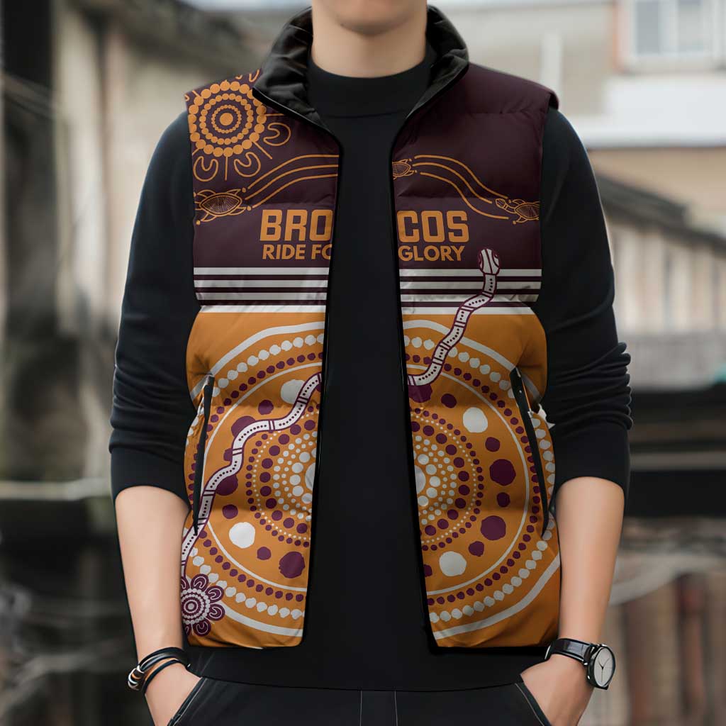Custom Broncos Spirit Sleeveless Puffer Jacket Ride for Glory Indigenous Aboriginal - Aussie Hoodie