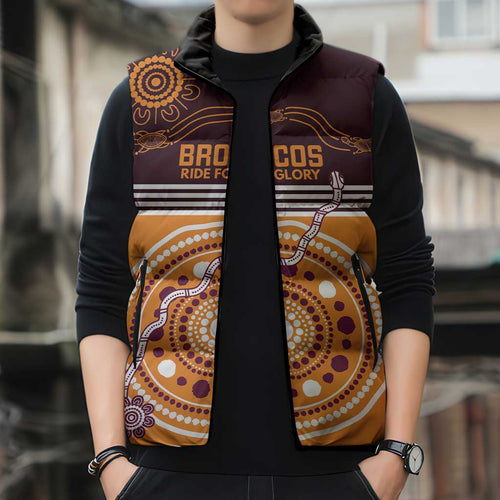 Custom Broncos Spirit Sleeveless Puffer Jacket Ride for Glory Indigenous Aboriginal - Aussie Hoodie