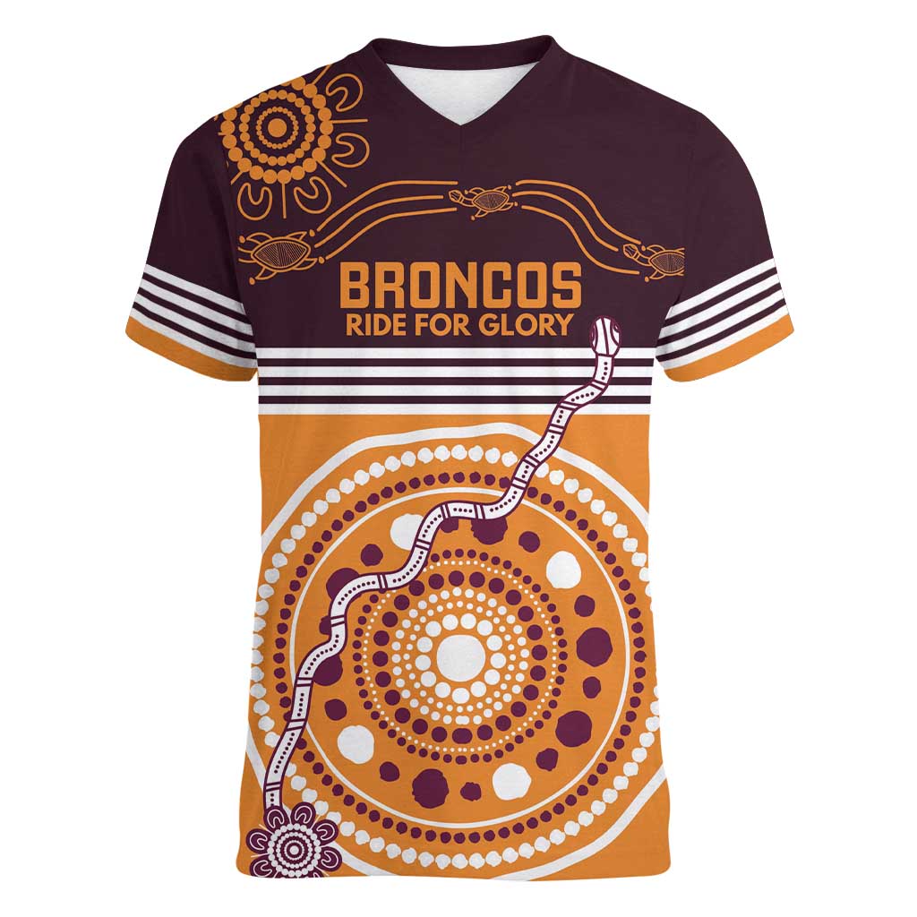 Custom Broncos Spirit Women V-Neck T-Shirt Ride for Glory Indigenous Aboriginal - Aussie Hoodie