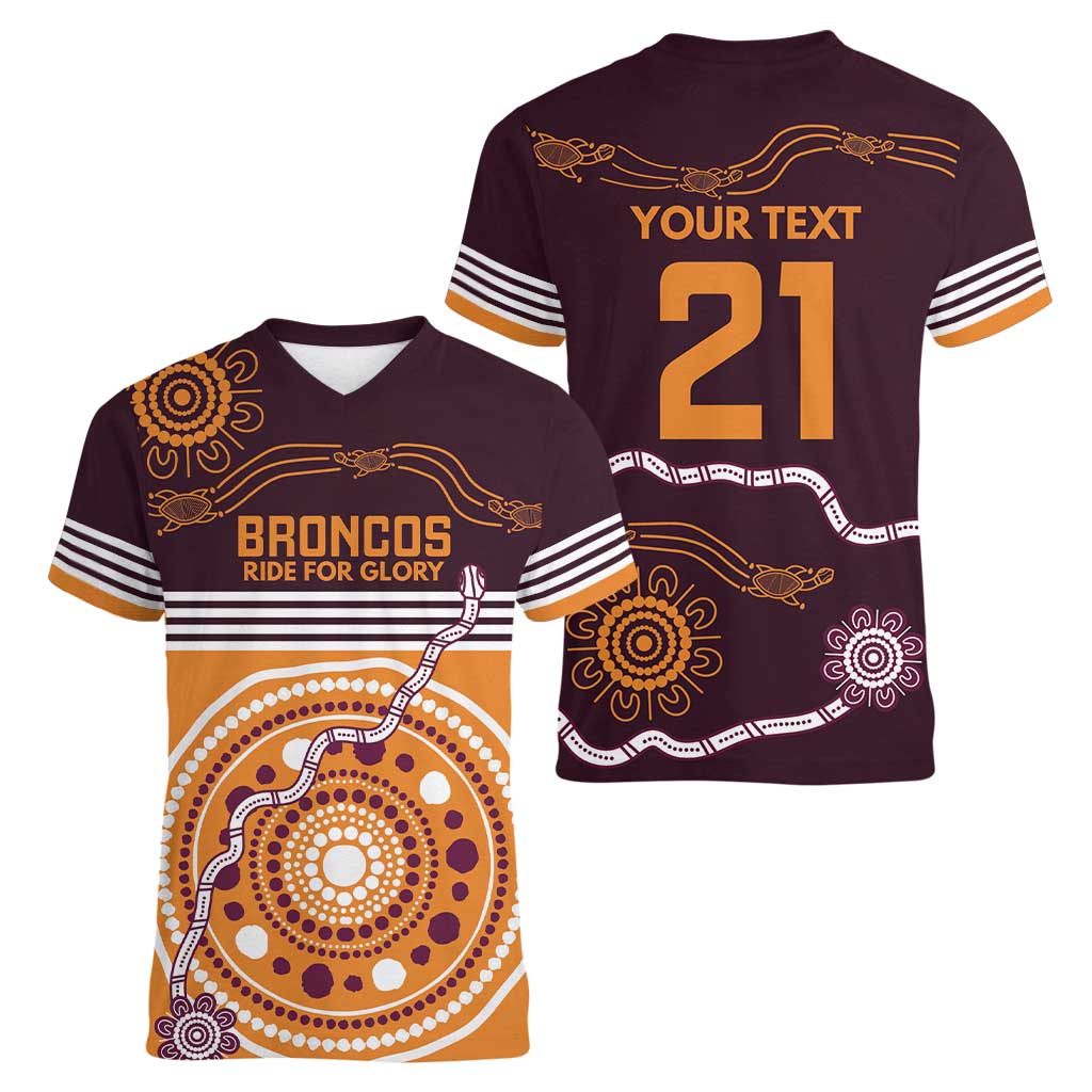 Custom Broncos Spirit Women V-Neck T-Shirt Ride for Glory Indigenous Aboriginal - Aussie Hoodie