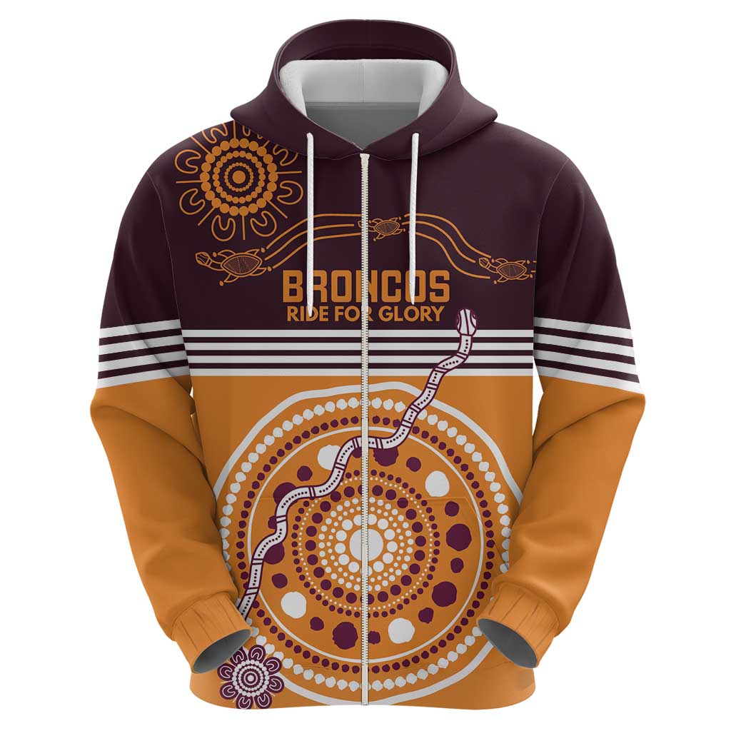 Custom Broncos Spirit Zip Hoodie Ride for Glory Indigenous Aboriginal - Aussie Hoodie