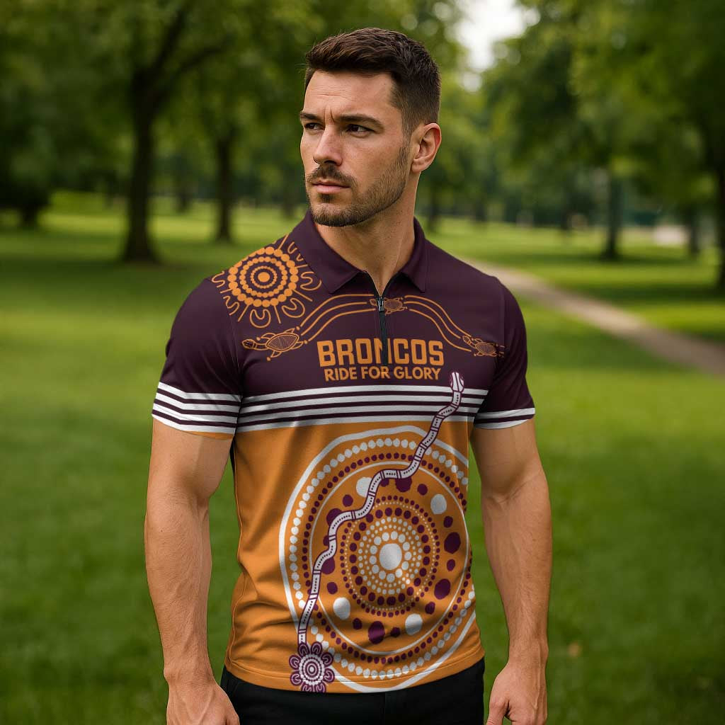 Custom Broncos Spirit Zipper Polo Shirt Ride for Glory Indigenous Aboriginal - Aussie Hoodie