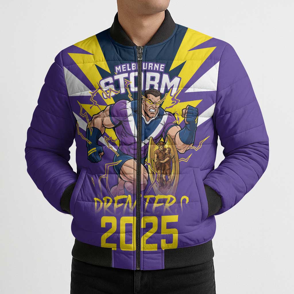 Personalised Storm Spirit Bomber Puffer Jacket Grand Final Champions 2025 - Aussie Hoodie