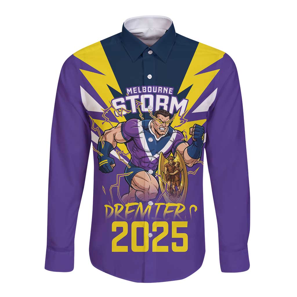 Personalised Storm Spirit Long Sleeve Button Shirt Grand Final Champions 2025 - Aussie Hoodie
