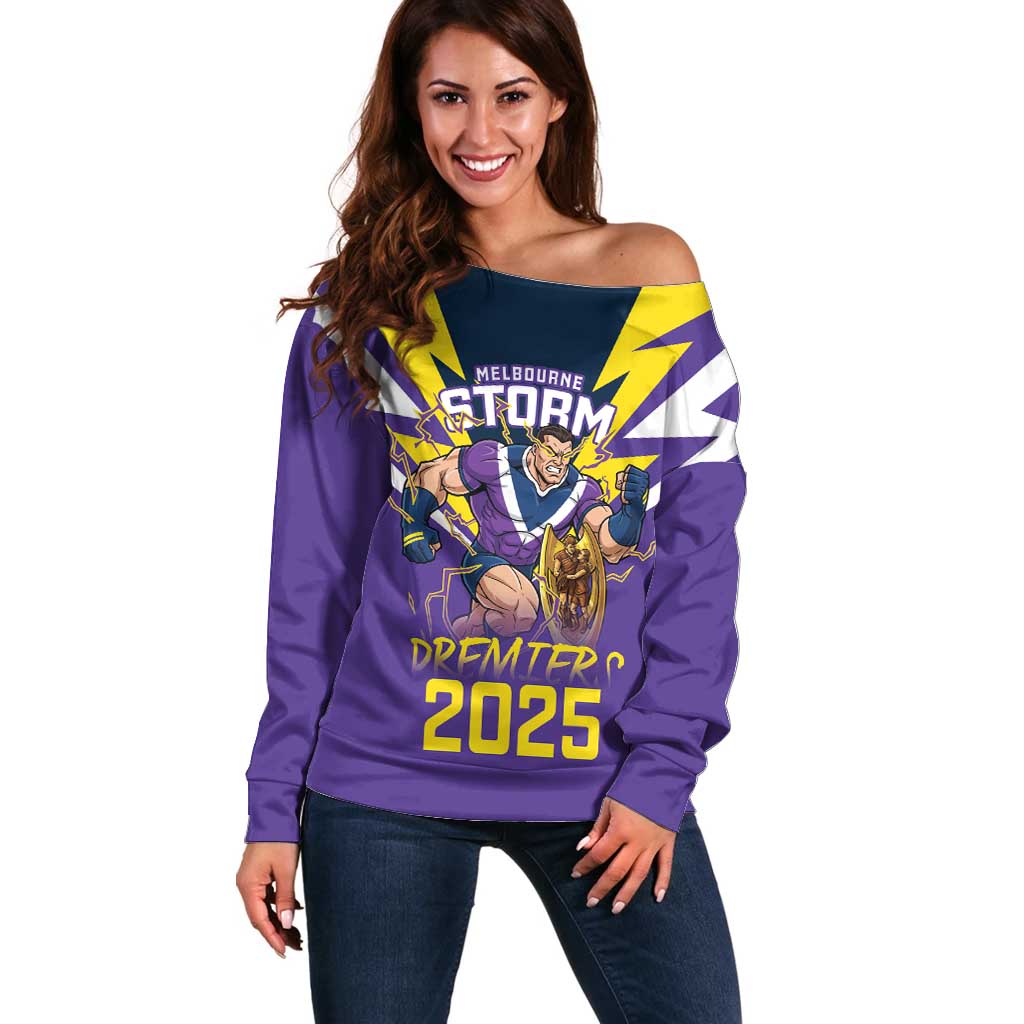 Personalised Storm Spirit Off Shoulder Sweater Grand Final Champions 2025 - Aussie Hoodie