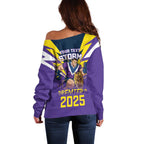 Personalised Storm Spirit Off Shoulder Sweater Grand Final Champions 2025 - Aussie Hoodie