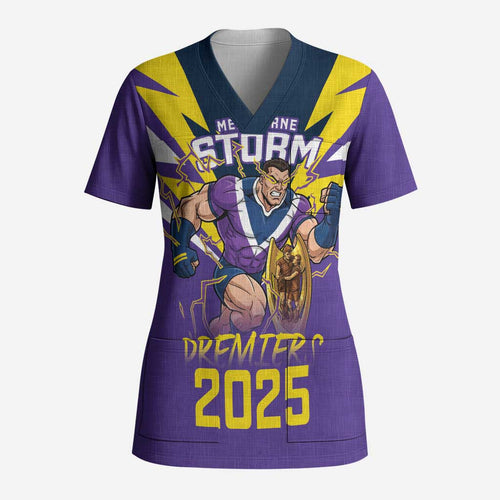 Personalised Storm Spirit Scrub Top Grand Final Champions 2025 - Aussie Hoodie