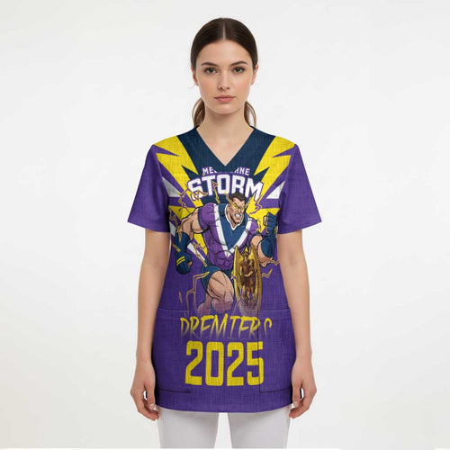Personalised Storm Spirit Scrub Top Grand Final Champions 2025 - Aussie Hoodie