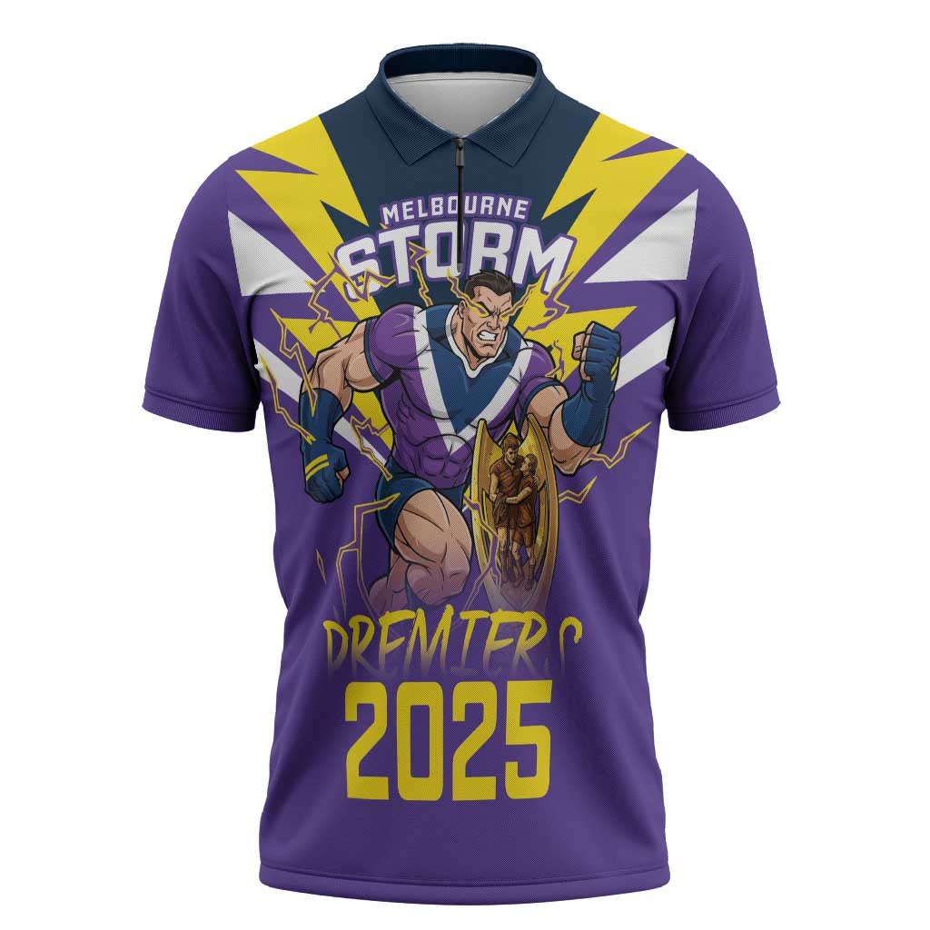 Personalised Storm Spirit Zipper Polo Shirt Grand Final Champions 2025 - Aussie Hoodie