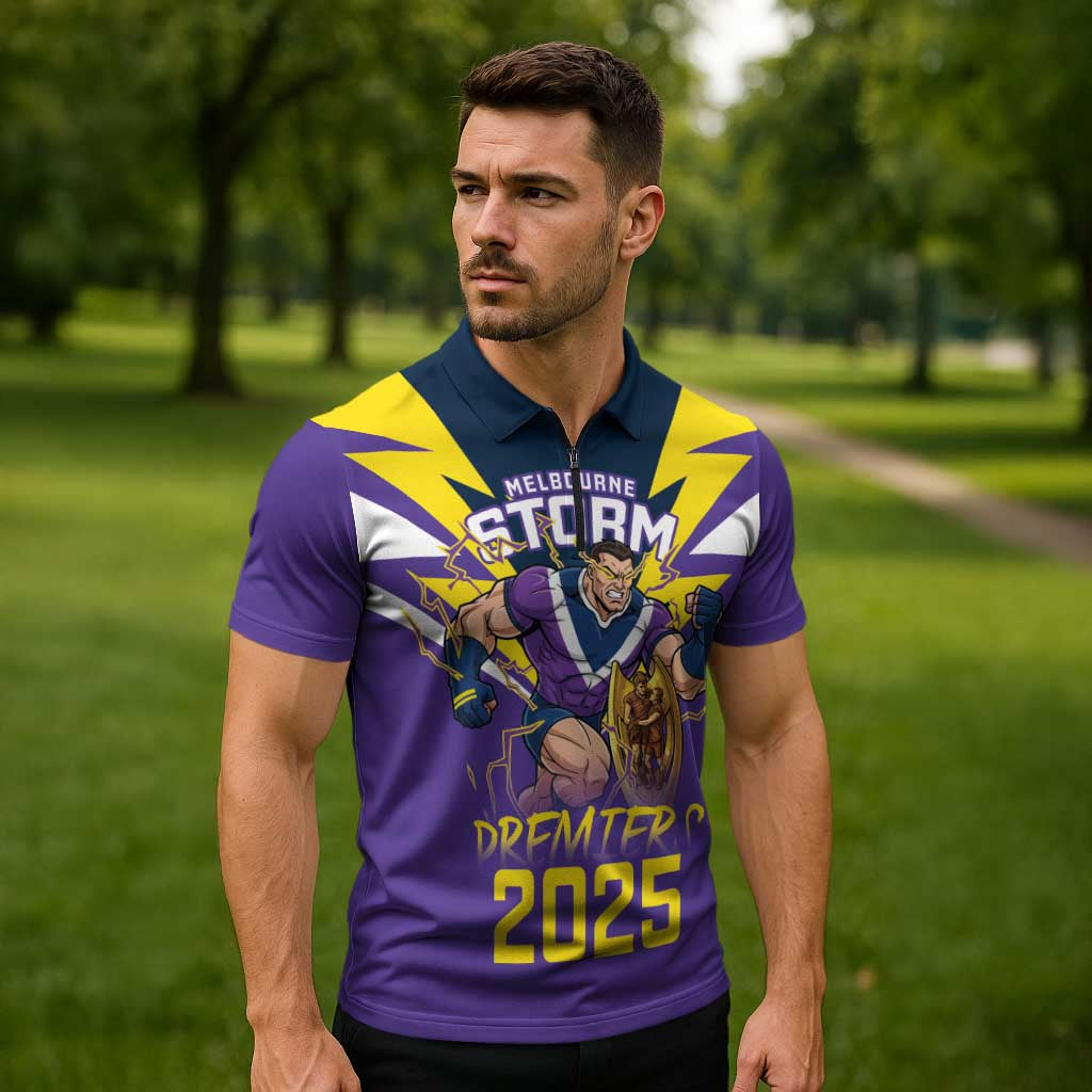 Personalised Storm Spirit Zipper Polo Shirt Grand Final Champions 2025 - Aussie Hoodie