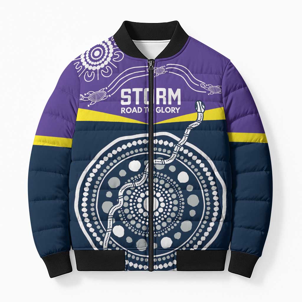 Custom Storm Spirit Bomber Puffer Jacket Road to Glory Indigenous Aboriginal - Aussie Hoodie