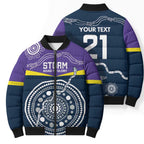 Custom Storm Spirit Bomber Puffer Jacket Road to Glory Indigenous Aboriginal - Aussie Hoodie