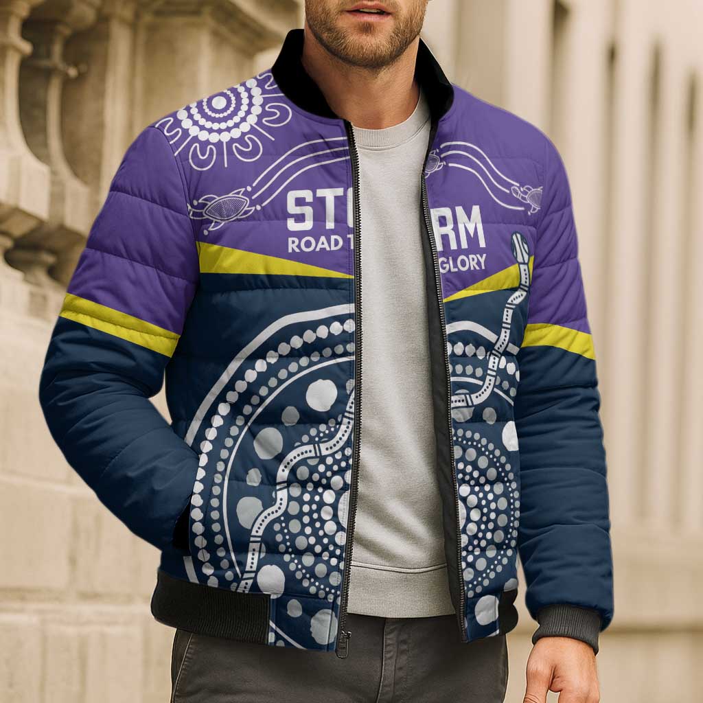 Custom Storm Spirit Bomber Puffer Jacket Road to Glory Indigenous Aboriginal - Aussie Hoodie