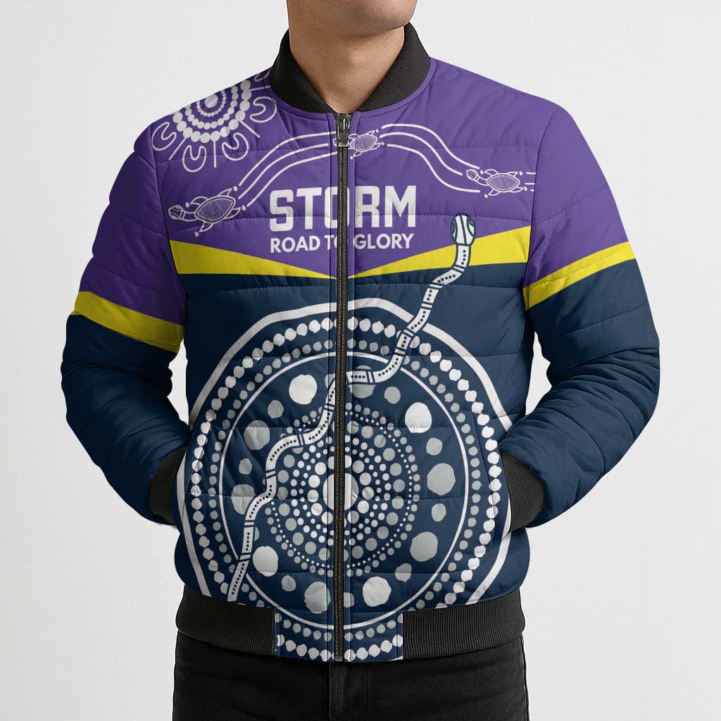 Custom Storm Spirit Bomber Puffer Jacket Road to Glory Indigenous Aboriginal - Aussie Hoodie