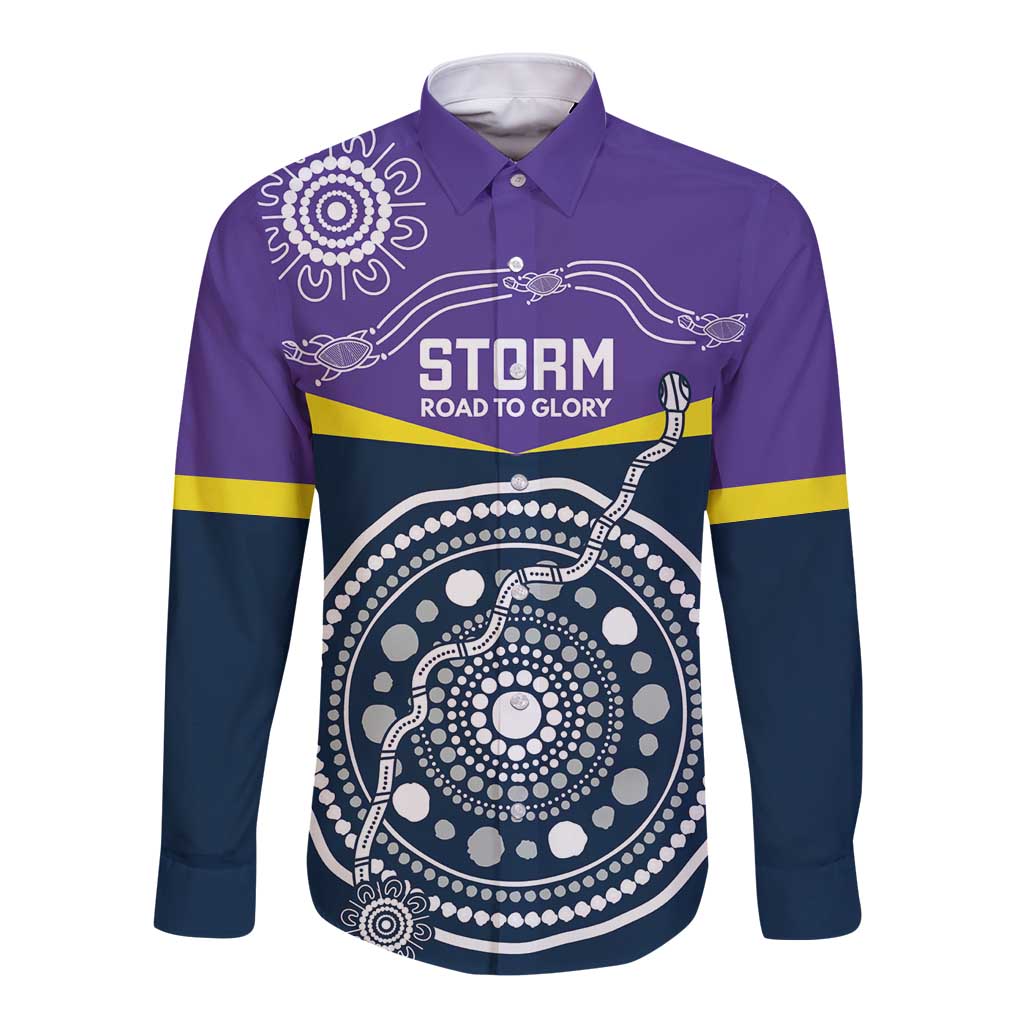 Custom Storm Spirit Long Sleeve Button Shirt Road to Glory Indigenous Aboriginal - Aussie Hoodie