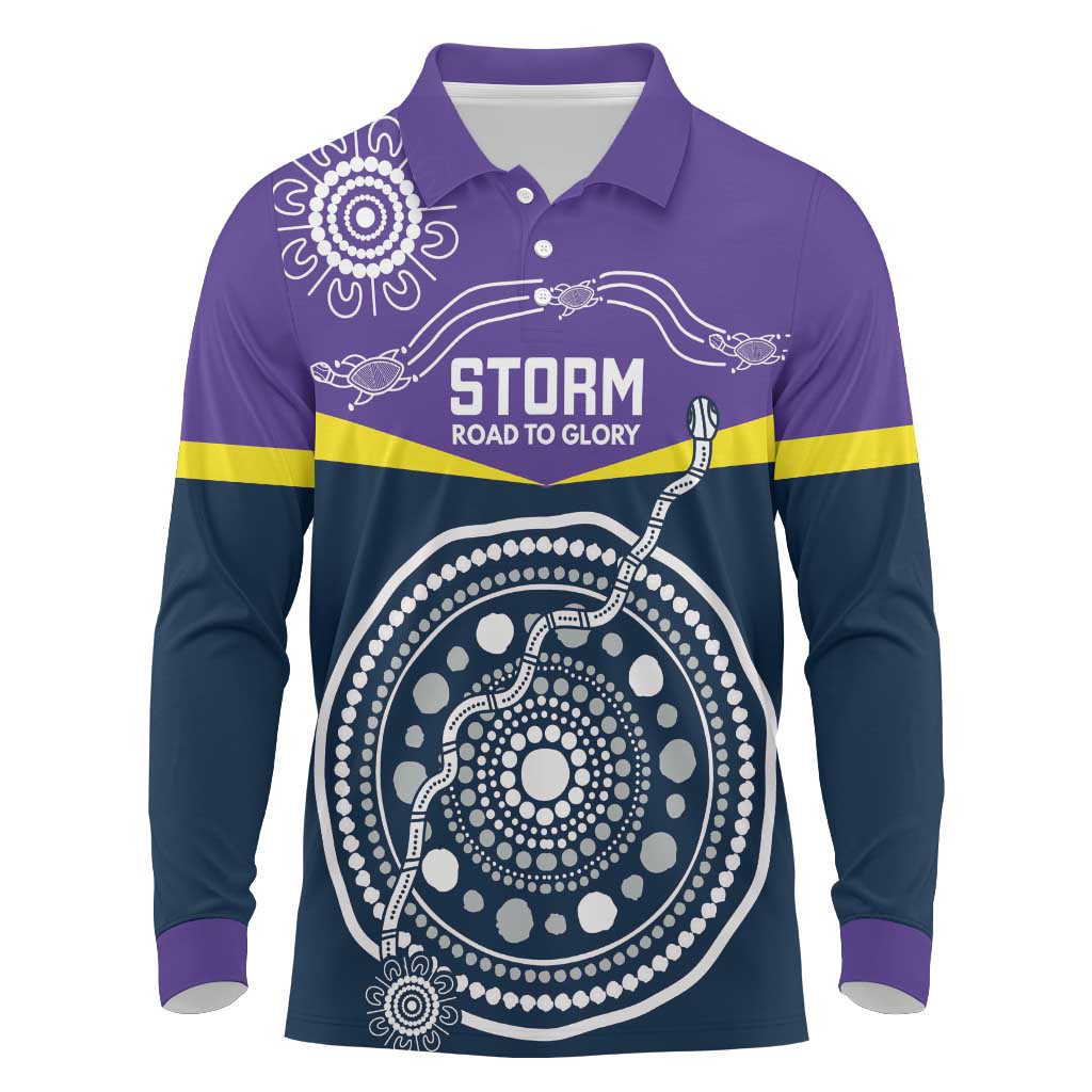 Custom Storm Spirit Long Sleeve Polo Shirt Road to Glory Indigenous Aboriginal - Aussie Hoodie
