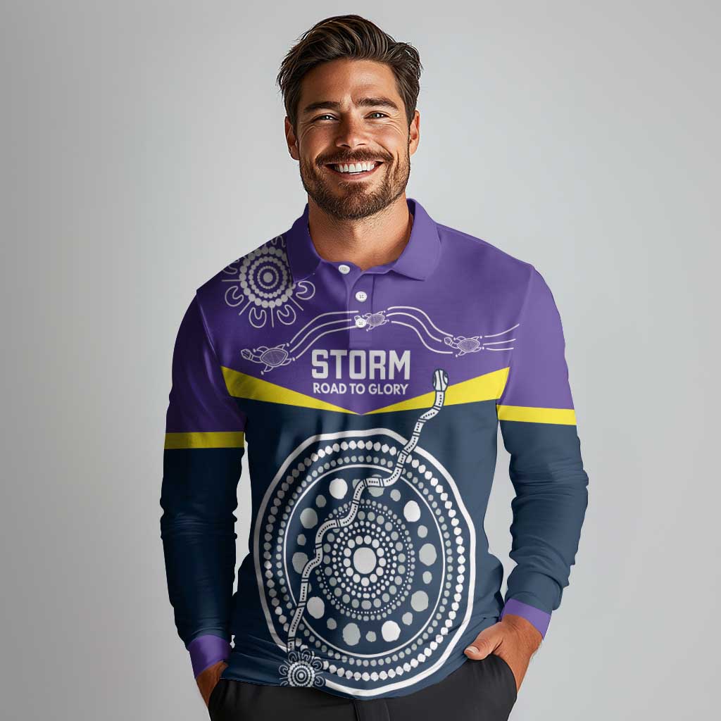 Custom Storm Spirit Long Sleeve Polo Shirt Road to Glory Indigenous Aboriginal - Aussie Hoodie