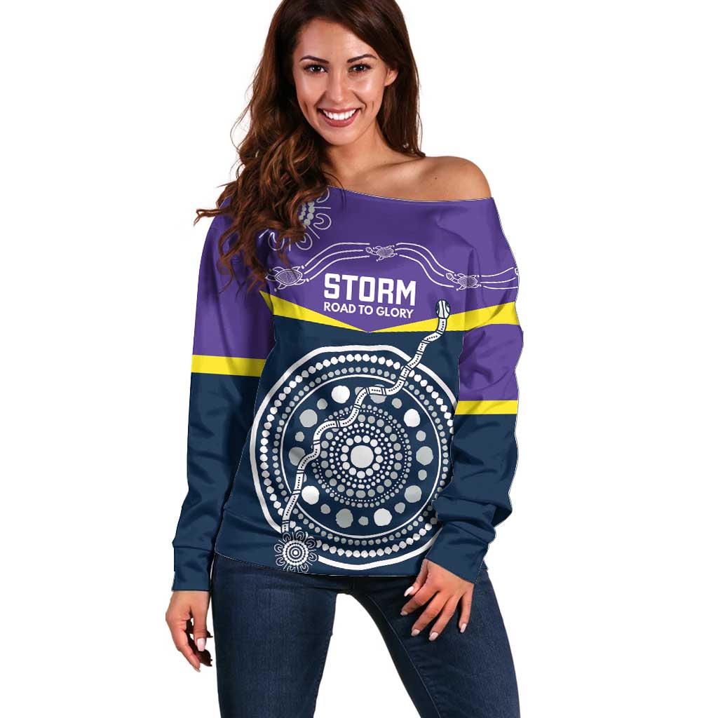 Custom Storm Spirit Off Shoulder Sweater Road to Glory Indigenous Aboriginal - Aussie Hoodie