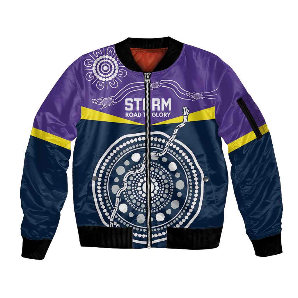 Custom Storm Spirit Sleeve Zip Bomber Jacket Road to Glory Indigenous Aboriginal - Aussie Hoodie