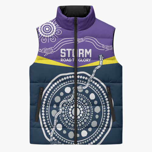 Custom Storm Spirit Sleeveless Puffer Jacket Road to Glory Indigenous Aboriginal - Aussie Hoodie