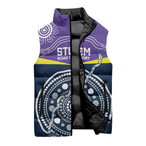 Custom Storm Spirit Sleeveless Puffer Jacket Road to Glory Indigenous Aboriginal - Aussie Hoodie