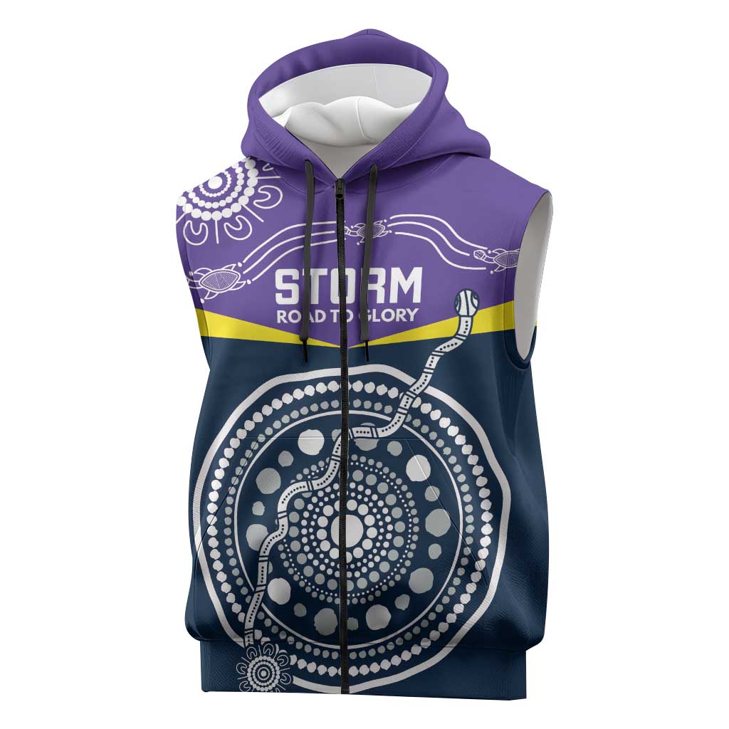 Custom Storm Spirit Sleeveless Zip Hoodie Road to Glory Indigenous Aboriginal LT9