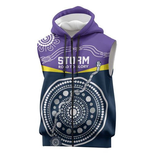 Custom Storm Spirit Sleeveless Zip Hoodie Road to Glory Indigenous Aboriginal LT9