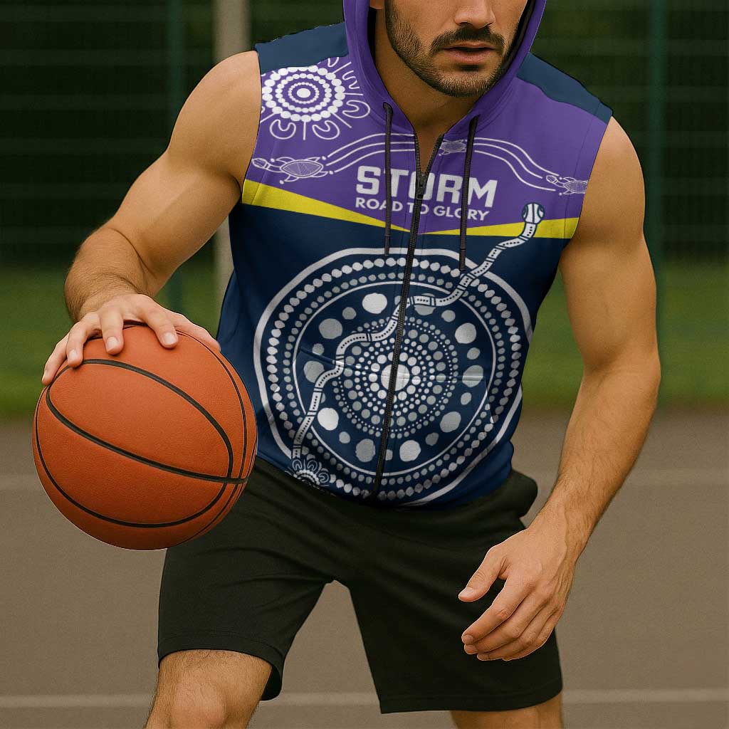 Custom Storm Spirit Sleeveless Zip Hoodie Road to Glory Indigenous Aboriginal LT9