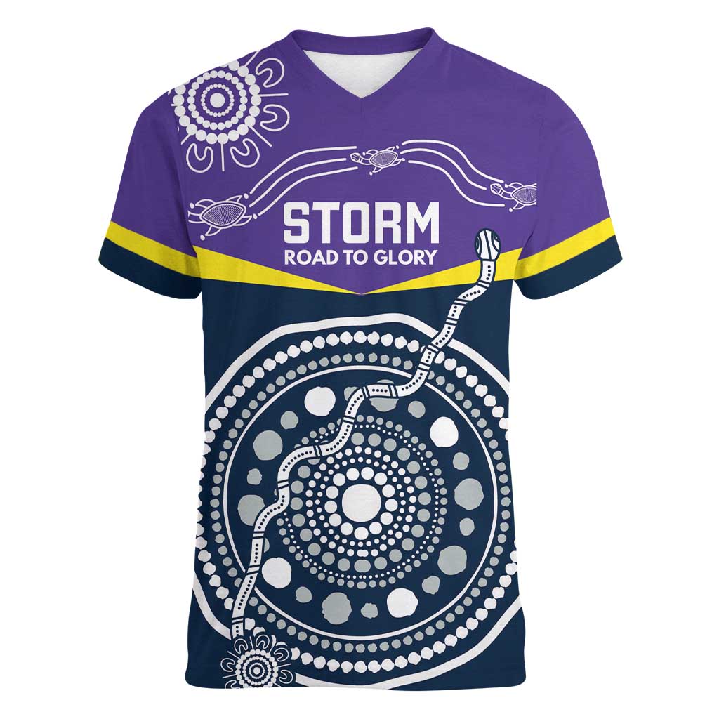 Custom Storm Spirit Women V-Neck T-Shirt Road to Glory Indigenous Aboriginal - Aussie Hoodie