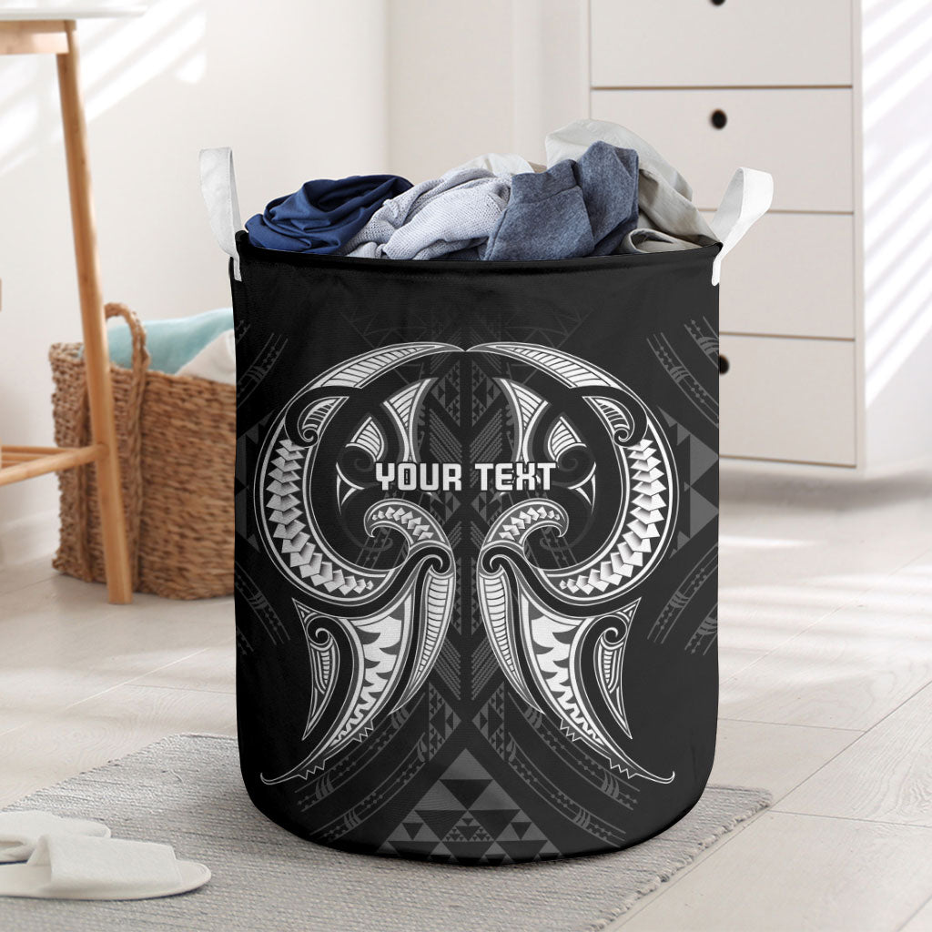 Maori Rugby Custom Ngaru Mangopare Laundry Basket Black Whetu Niho Taniwha Motif