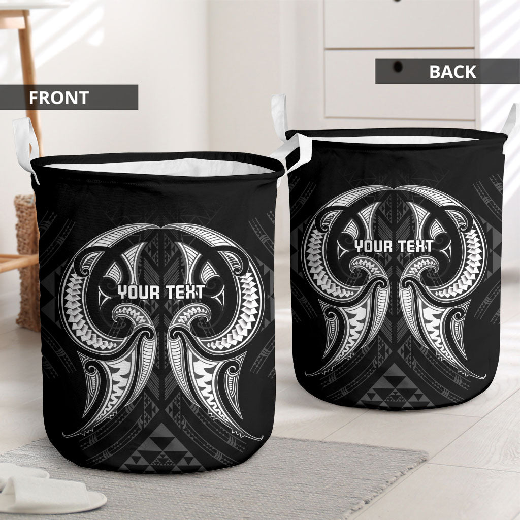 Maori Rugby Custom Ngaru Mangopare Laundry Basket Black Whetu Niho Taniwha Motif