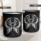 Maori Rugby Custom Ngaru Mangopare Laundry Basket Black Whetu Niho Taniwha Motif