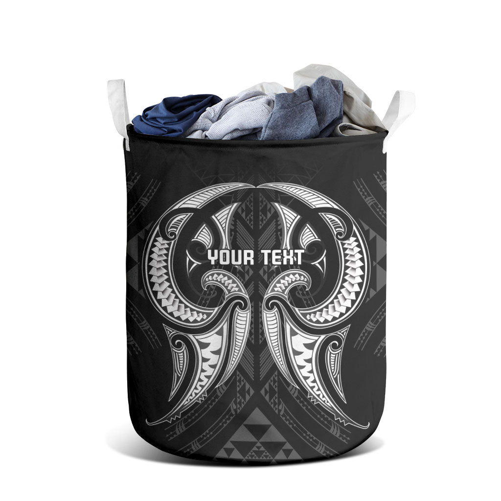 Maori Rugby Custom Ngaru Mangopare Laundry Basket Black Whetu Niho Taniwha Motif
