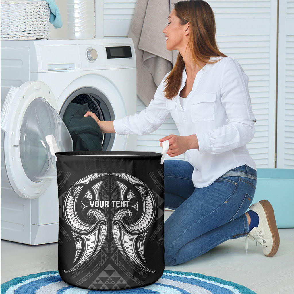 Maori Rugby Custom Ngaru Mangopare Laundry Basket Black Whetu Niho Taniwha Motif
