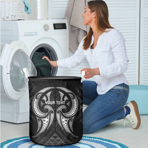 Maori Rugby Custom Ngaru Mangopare Laundry Basket Black Whetu Niho Taniwha Motif