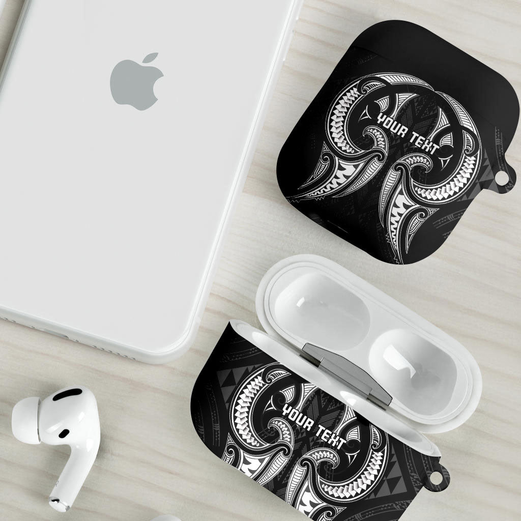 Maori Rugby Custom Ngaru Mangopare AirPods Case Black Whetu Niho Taniwha Motif