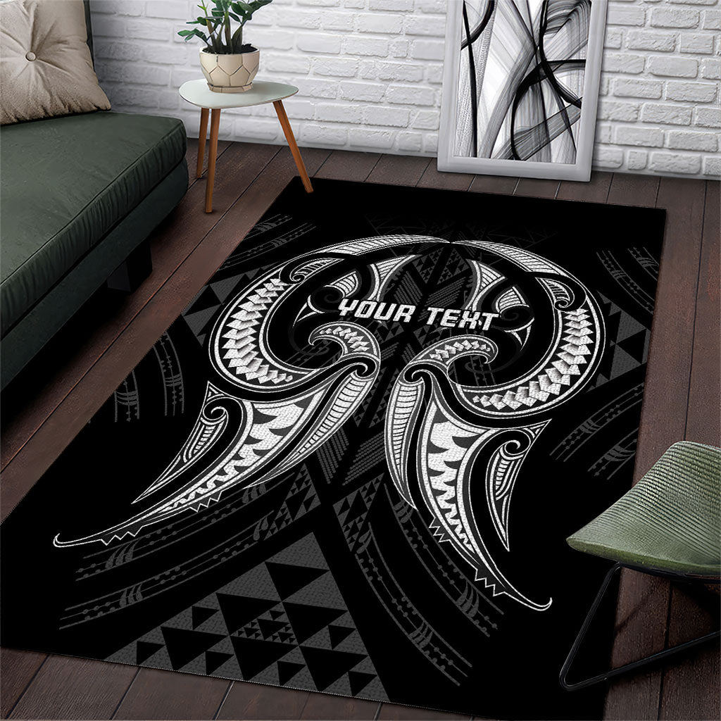 Maori Rugby Custom Ngaru Mangopare Area Rug Black Whetu Niho Taniwha Motif