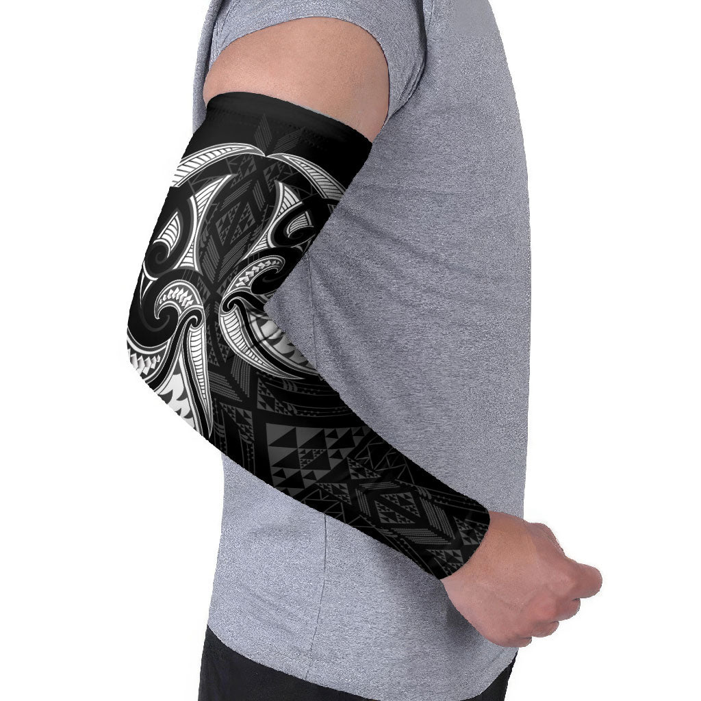 Maori Rugby Custom Ngaru Mangopare Arm Sleeves Black Whetu Niho Taniwha Motif