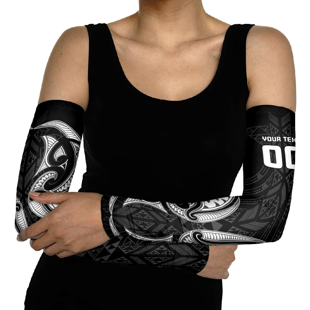 Maori Rugby Custom Ngaru Mangopare Arm Sleeves Black Whetu Niho Taniwha Motif