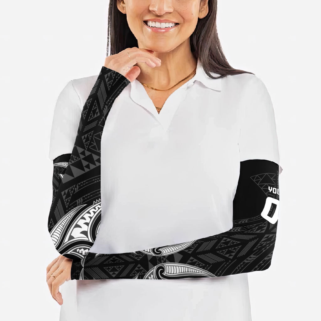Maori Rugby Custom Ngaru Mangopare Arm Sleeves Black Whetu Niho Taniwha Motif
